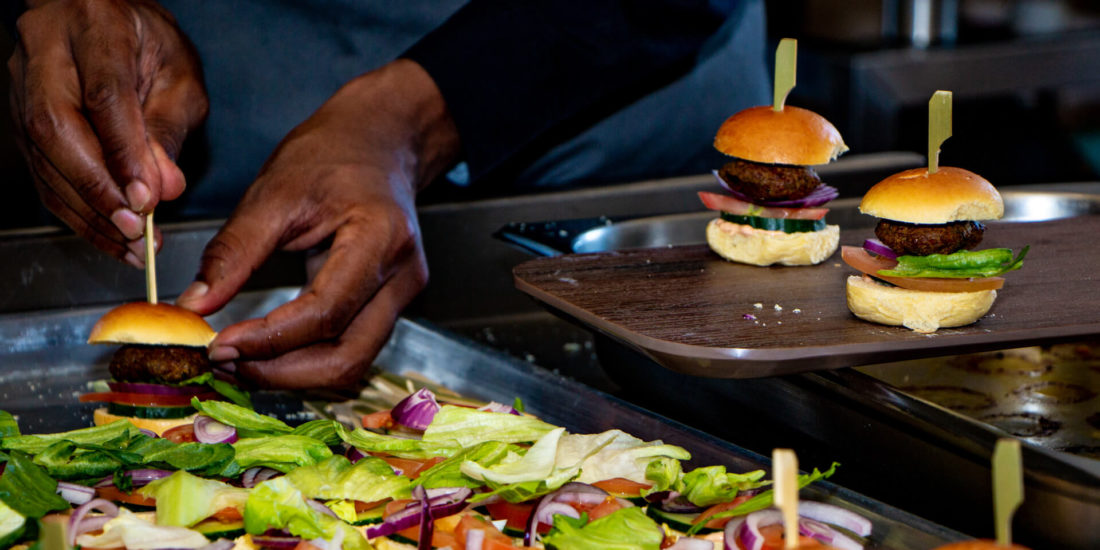 Food and drink photographer birmingham uk, food preparation, mini burgers being prepared