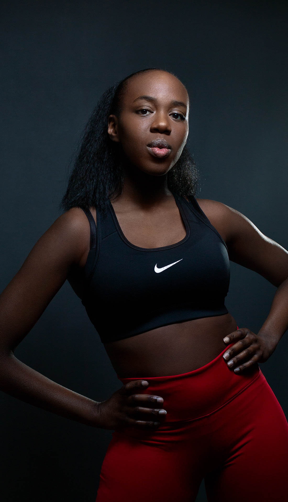 Fitness headshot of a black model wearing Nike training wear, fitness fashion photoshoot, Studio headshots Birmingham and West Midlands, Dance and model portfolios Birmingham UK