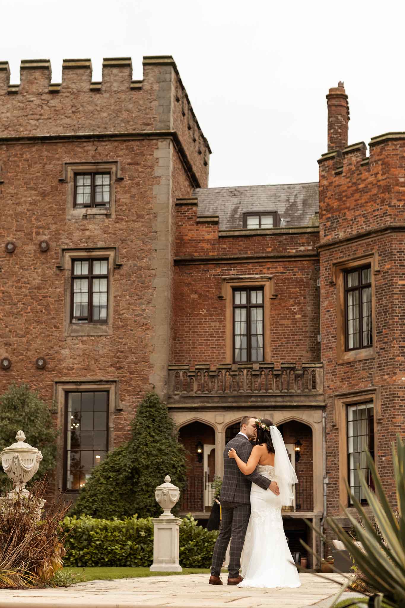 Rowton Castle Autumn wedding. Bride and groom