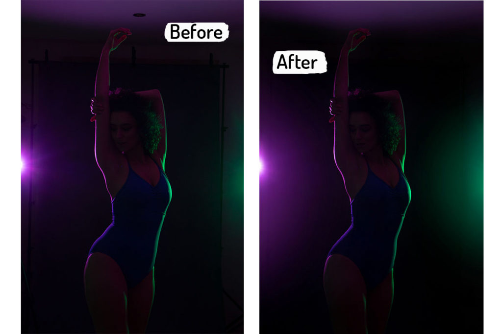 Before and After from a dance photoshoot at home photo studio - Anastasia Jobson Photography