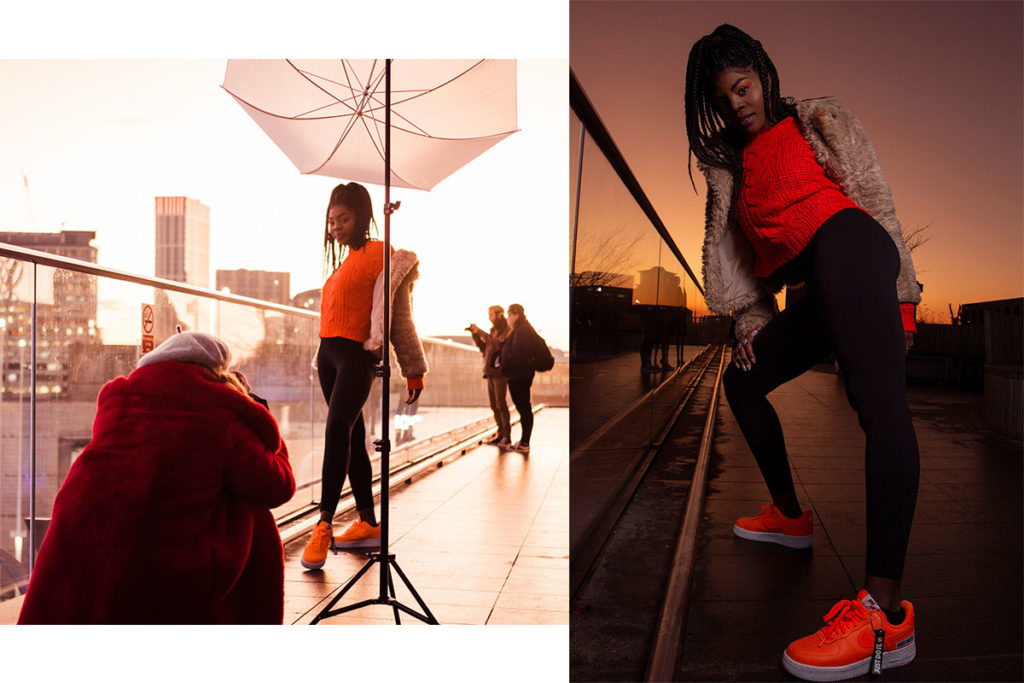 backstage photoshoot and the final image. Birmingham fashion photoshoot during sunset