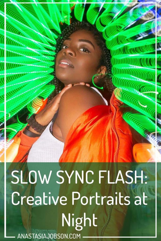 Slow sync flash portrait at night, light painting