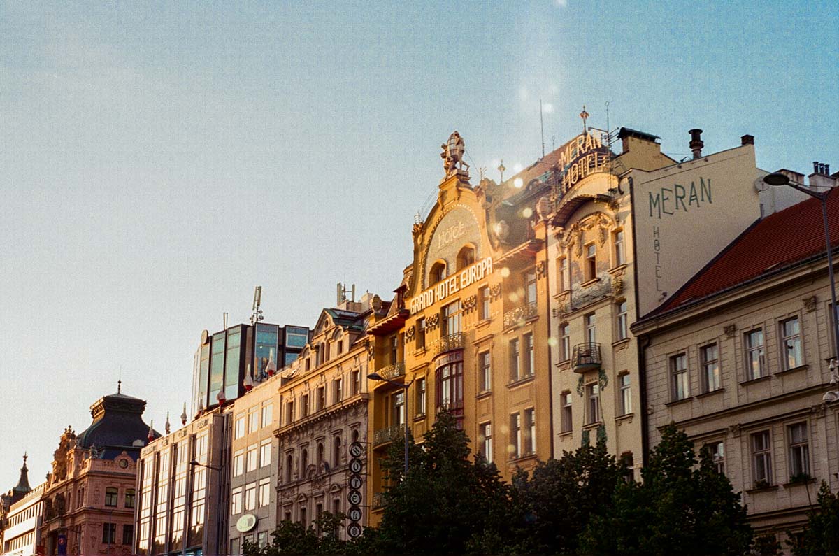 35mm film photo of Wenceslas Square in Prague, Czech Republic.   