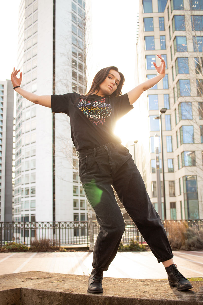 Female street dancer dancing in the street. Outdoor dance photoshoot in Birmingham city centre, dance photography U.K.