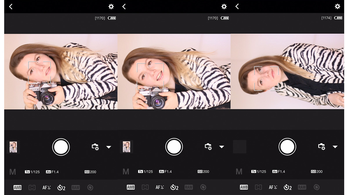 Canon camera connect screenshots of a self-portrait photo session