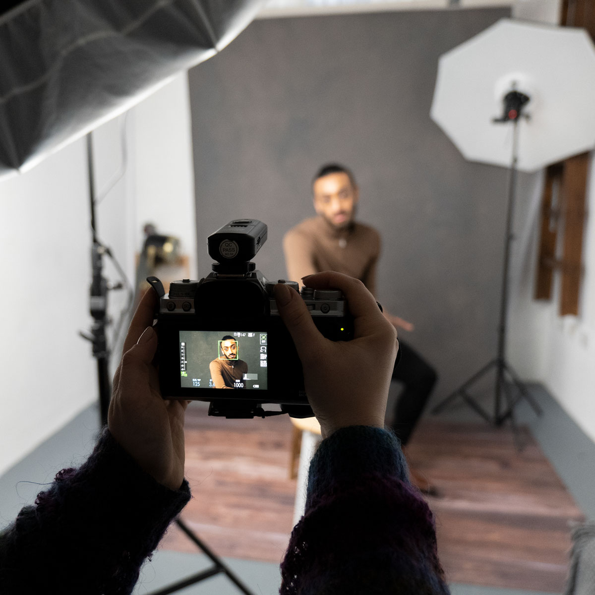 behind the scenes of a studio headshot photoshoot in Birmingham