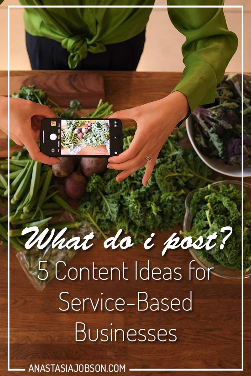 Content ideas for service-based businesses: a woman is taking photos of fresh vegetables on her phone