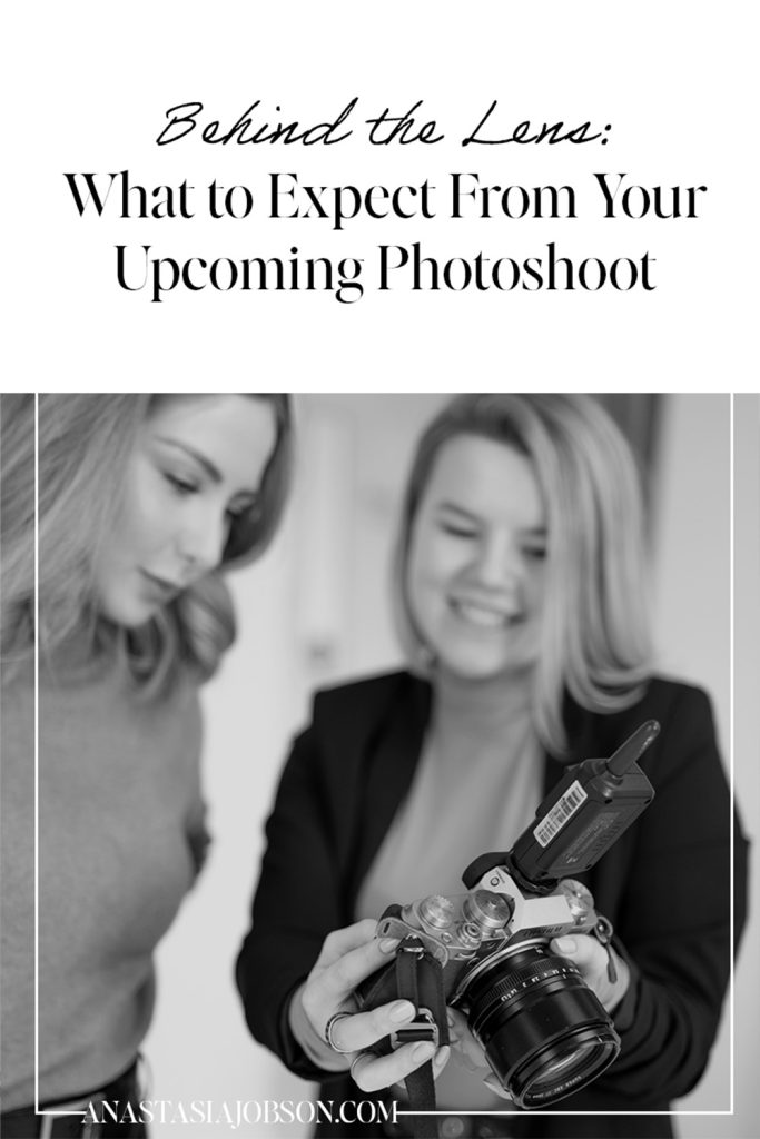 What to expect from your upcoming photoshoot. Previewing photos during a photoshoot, a female photographer showing a female model the back of the camera